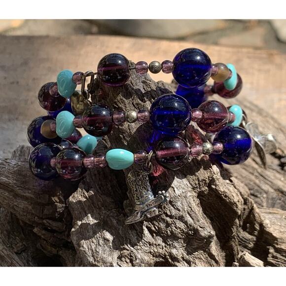 Multi Color Beaded Wrap Bracelet with Sterling Silver Charms - Picture 7 of 7